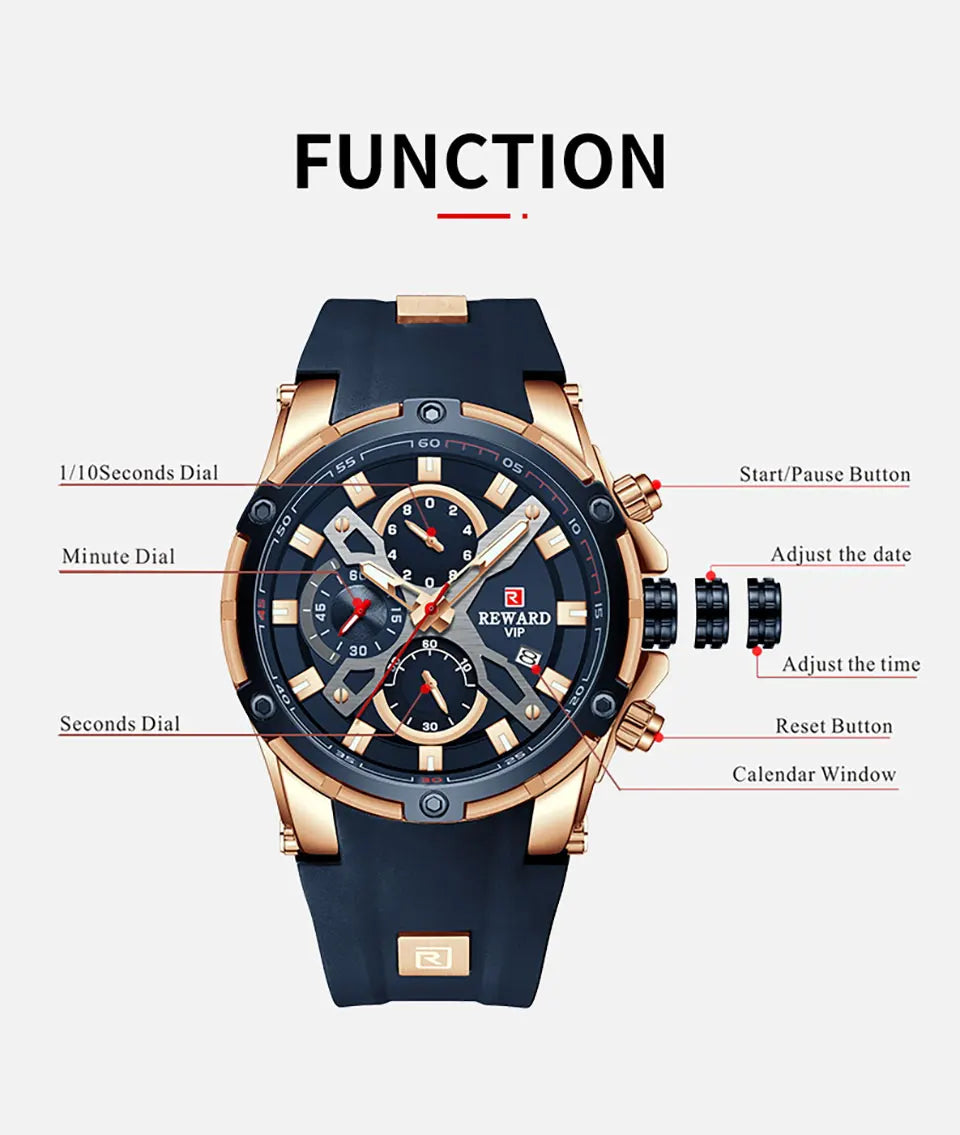REWARD Relógio Masculino Quartzo RD83016M - Estilo Esportivo e Funcionalidade 47mm