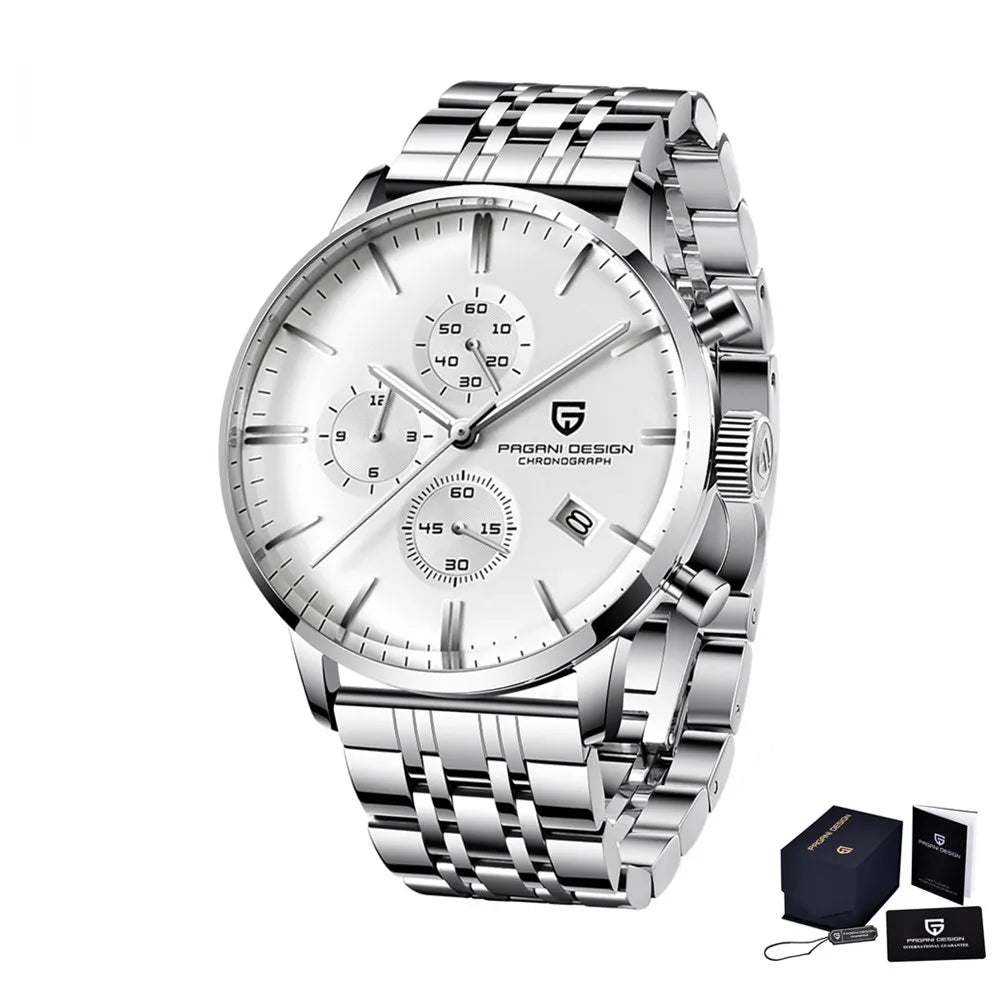 PAGANI DESIGN Relógio Masculino Quartzo PD-2027K - Pulseira de Couro 45mm