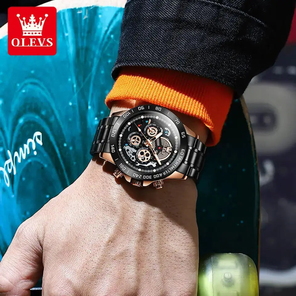 OLEVS Relógio Masculino Original Esqueleto Quartzo - Aço Inoxidável 9921 44mm