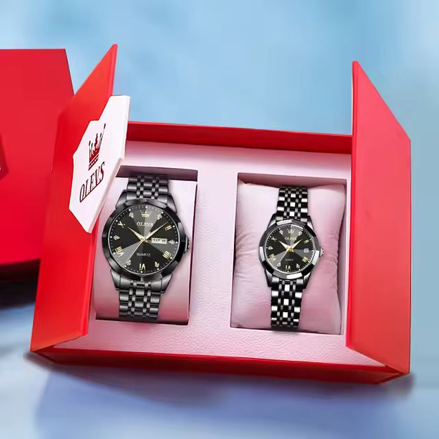 Kit OLEVS Relógio Luxo Casal Números Estilo Diamante 9931
