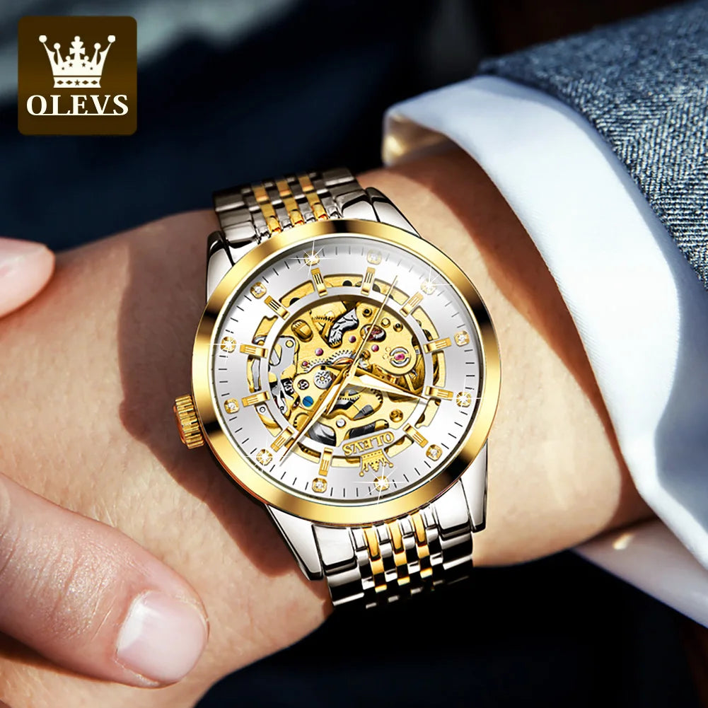 OLEVS Relógio Masculino Original Automático Esqueleto - Aço Inoxidável 9920 40mm