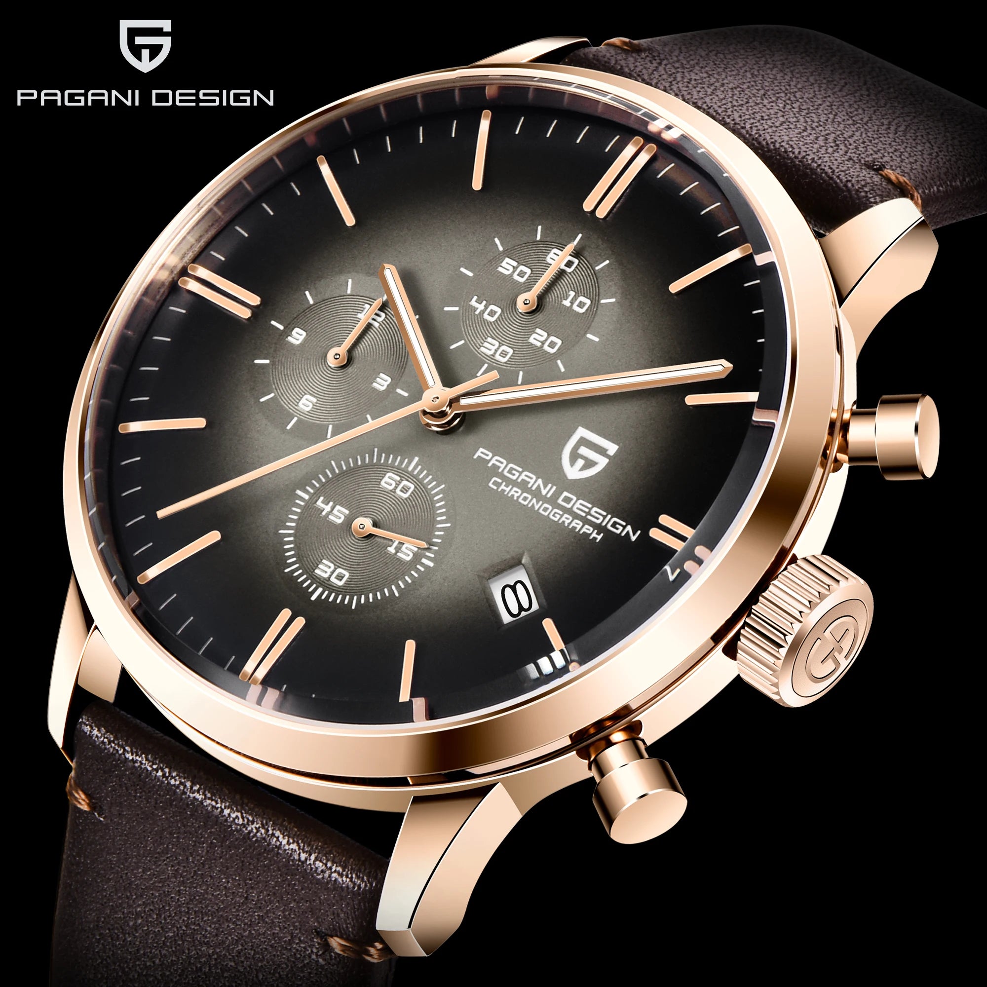 PAGANI DESIGN Relógio Masculino Quartzo PD-2027K - Pulseira de Couro 45mm