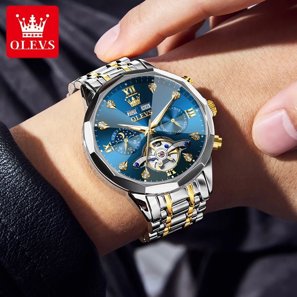 Relógio Masculino OLEVS Skeleton 6621 com Fase Lunar - Automático e Estiloso
