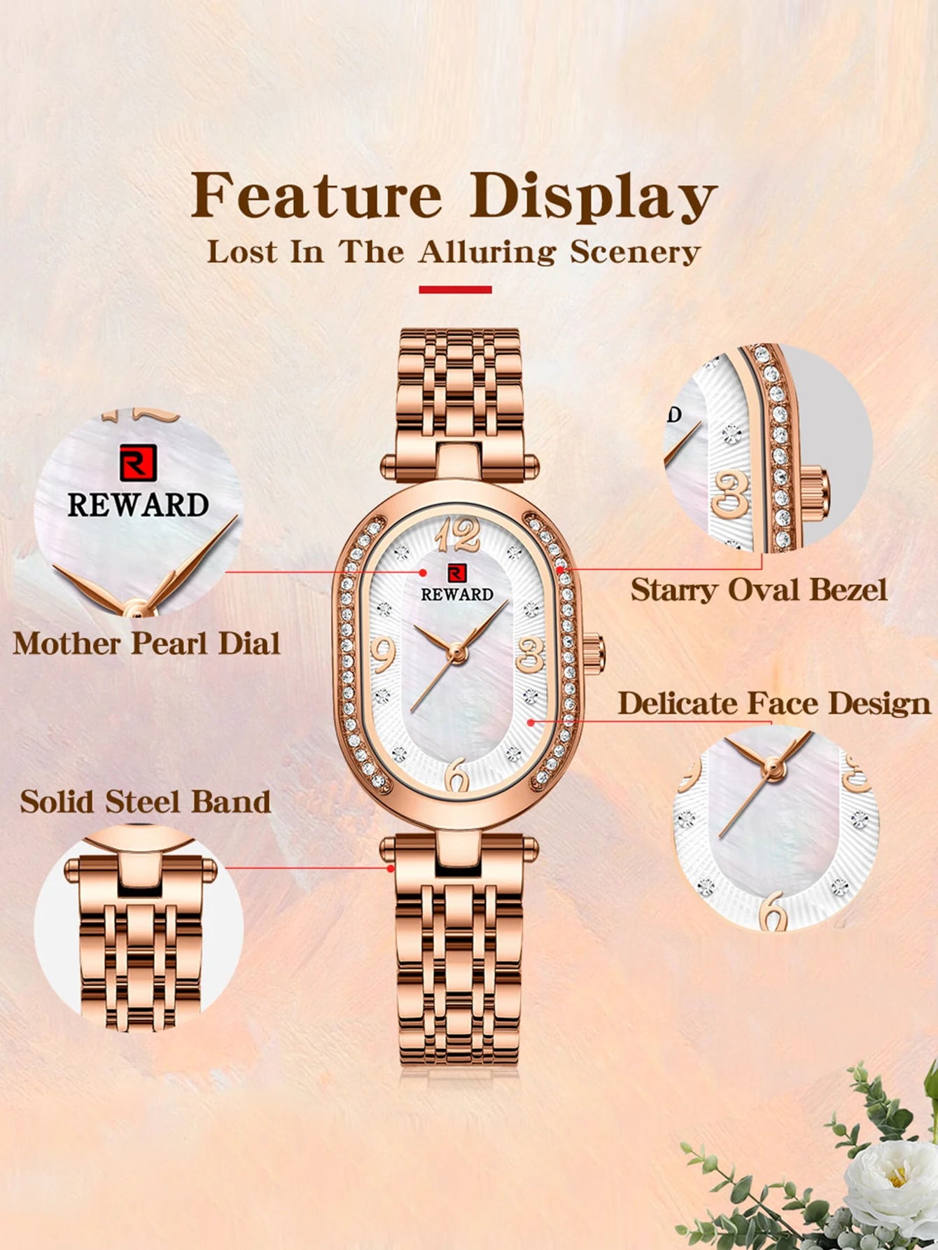 REWARD Relógio Feminino Quartzo RD21058L - Luxo e Sofisticação 24mm
