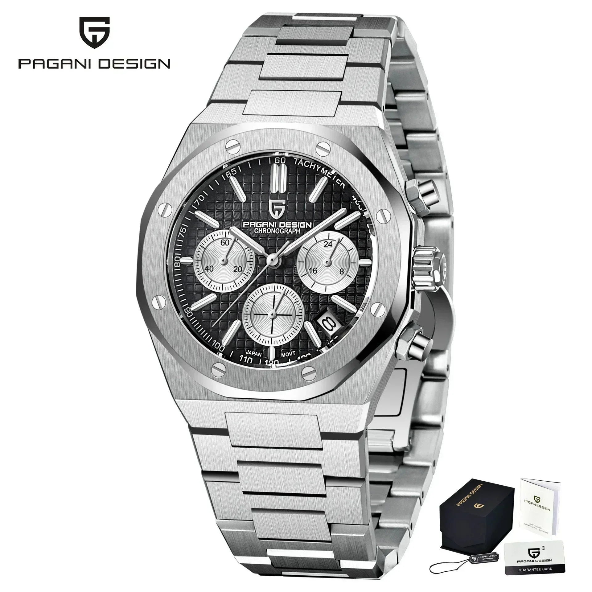 PAGANI DESIGN Relógio Masculino Quartzo PD1707 - Pulseira de Aço Inoxidável 40mm