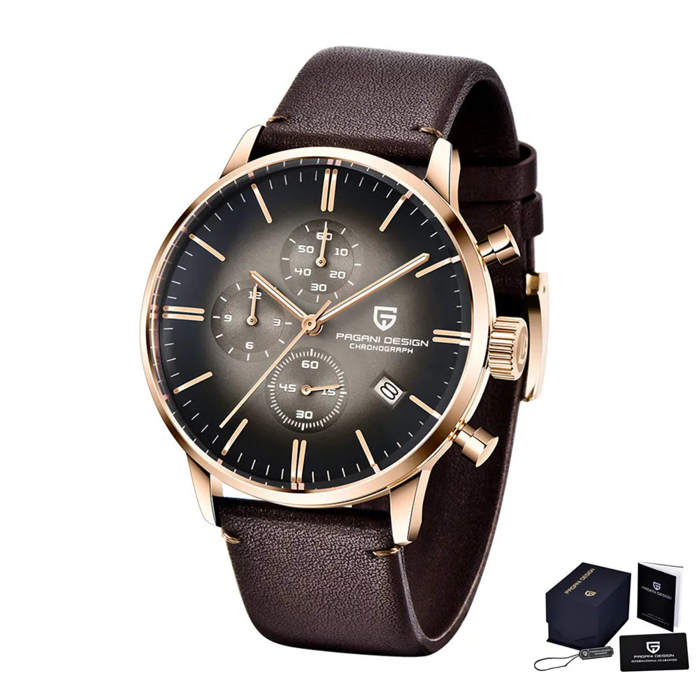 PAGANI DESIGN Relógio Masculino Quartzo PD-2027K - Pulseira de Couro 45mm