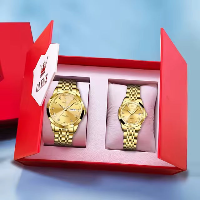 Kit OLEVS Relógio Luxo Casal Números Estilo Diamante 9931
