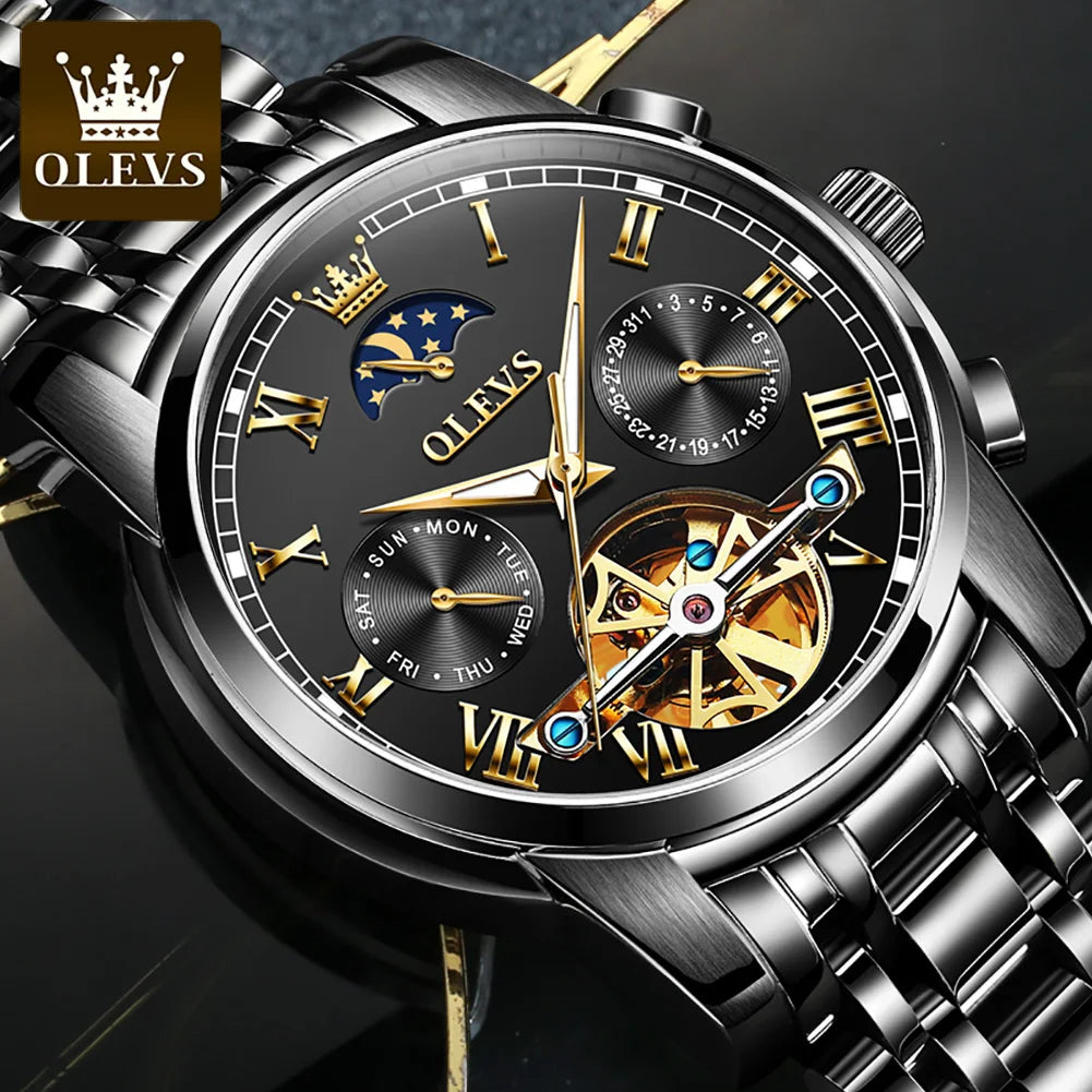 OLEVS Relógio Masculino Mecânico 6617 - Pulseira de Aço Inoxidável 40mm