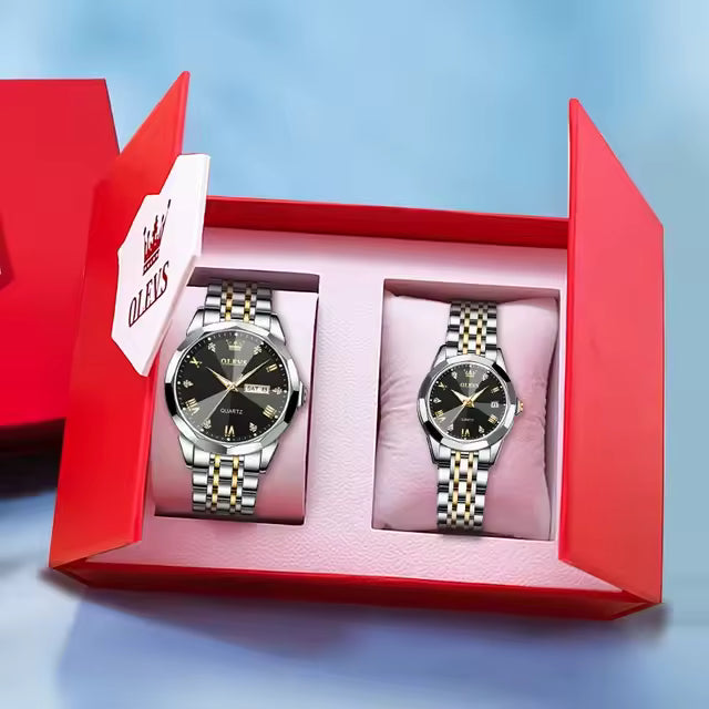 Kit OLEVS Relógio Luxo Casal Números Estilo Diamante 9931