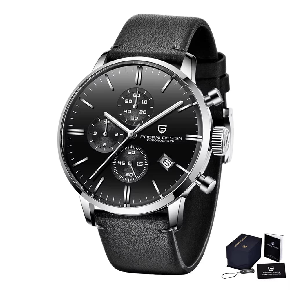 PAGANI DESIGN Relógio Masculino Quartzo PD-2027K - Pulseira de Couro 45mm
