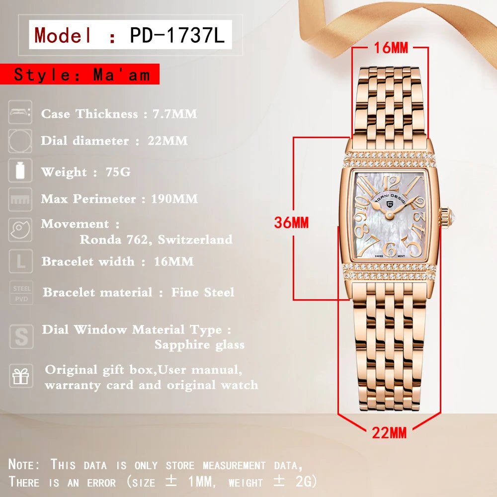PAGANI DESIGN Relógio Feminino Quartzo PD-1737 - Pulseira de Aço Inoxidável 22mm