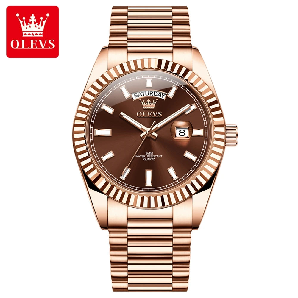 OLEVS Relógio Masculino Quartzo 5650 - Pulseira de Aço Inoxidável Rose Gold 42mm