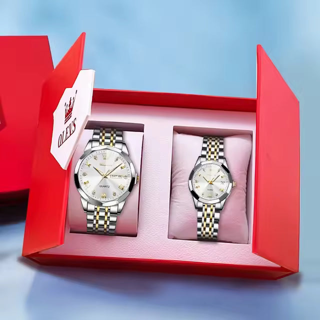 Kit OLEVS Relógio Luxo Casal Números Estilo Diamante 9931