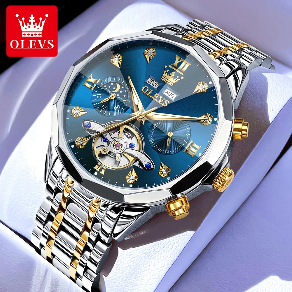 Relógio Masculino OLEVS Skeleton 6621 com Fase Lunar - Automático e Estiloso