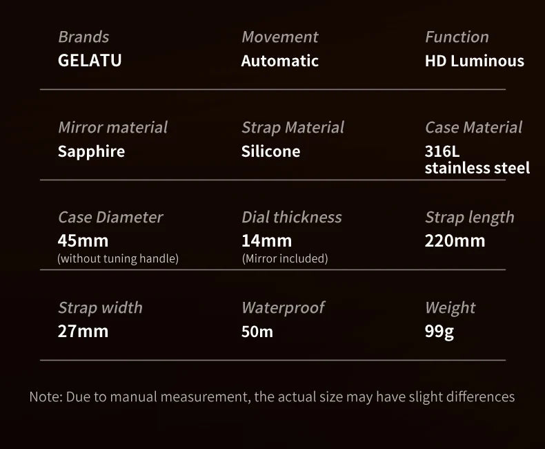 GELATU Relógio Masculino Automático 6006 - Luxo e Funcionalidade 45-49mm