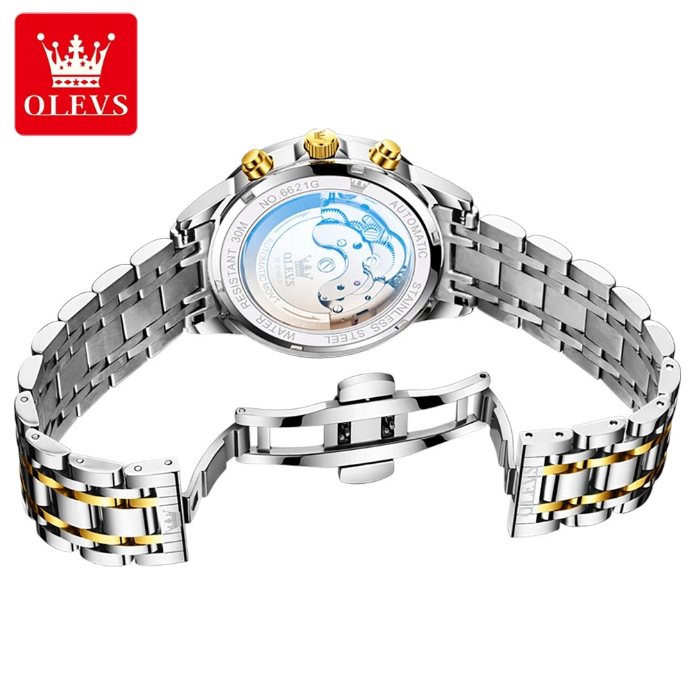 Relógio Masculino OLEVS Skeleton 6621 com Fase Lunar - Automático e Estiloso