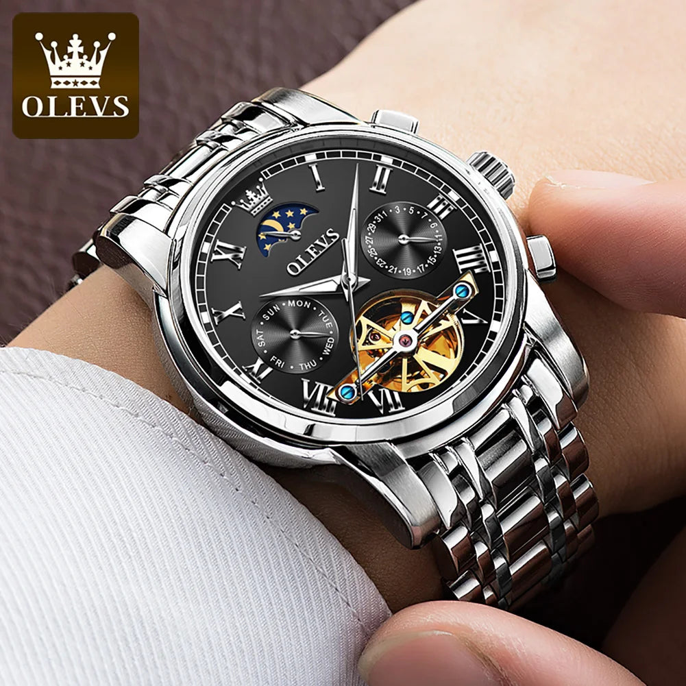 OLEVS Relógio Masculino Mecânico 6617 - Pulseira de Aço Inoxidável 40mm