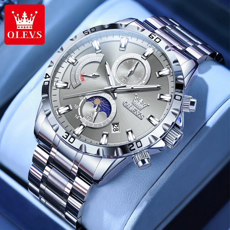 OLEVS Relógio Masculino Quartzo 2953 - Pulseira de Aço Inoxidável 42mm