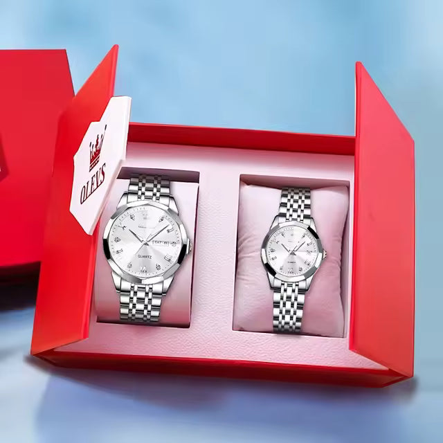 Kit OLEVS Relógio Luxo Casal Números Estilo Diamante 9931