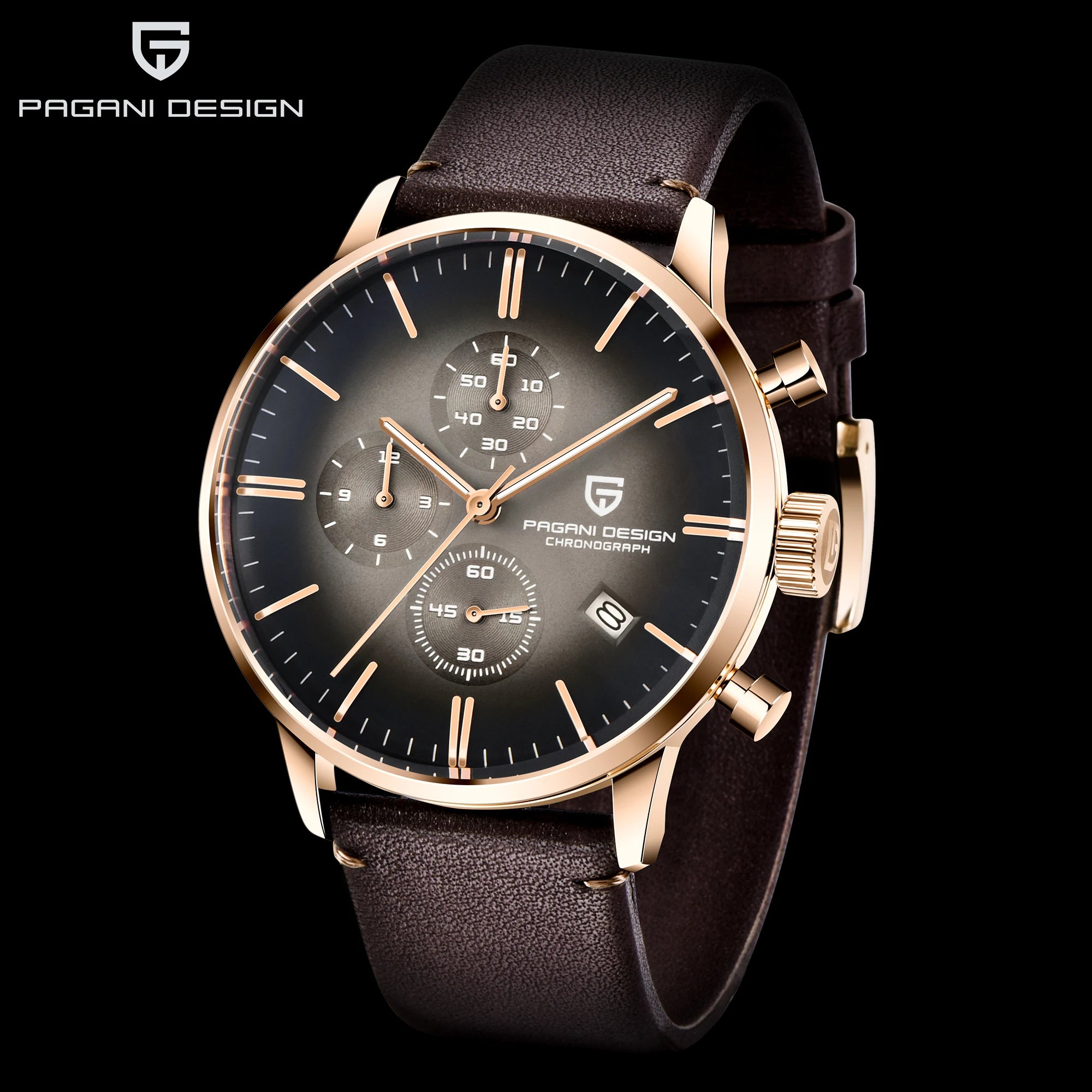 PAGANI DESIGN Relógio Masculino Quartzo PD-2027K - Pulseira de Couro 45mm