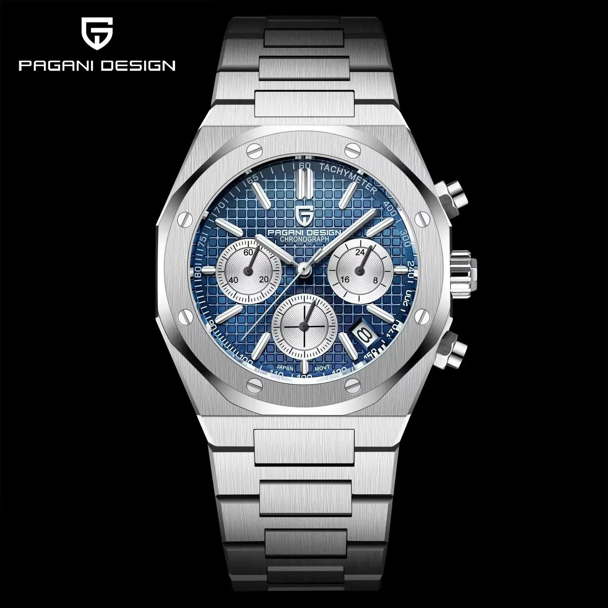 PAGANI DESIGN Relógio Masculino Quartzo PD1707 - Pulseira de Aço Inoxidável 40mm