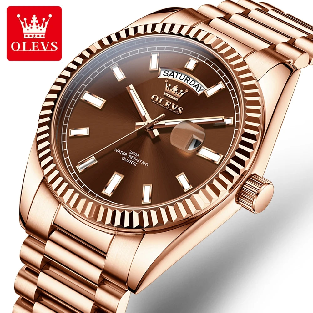 OLEVS Relógio Masculino Quartzo 5650 - Pulseira de Aço Inoxidável Rose Gold 42mm