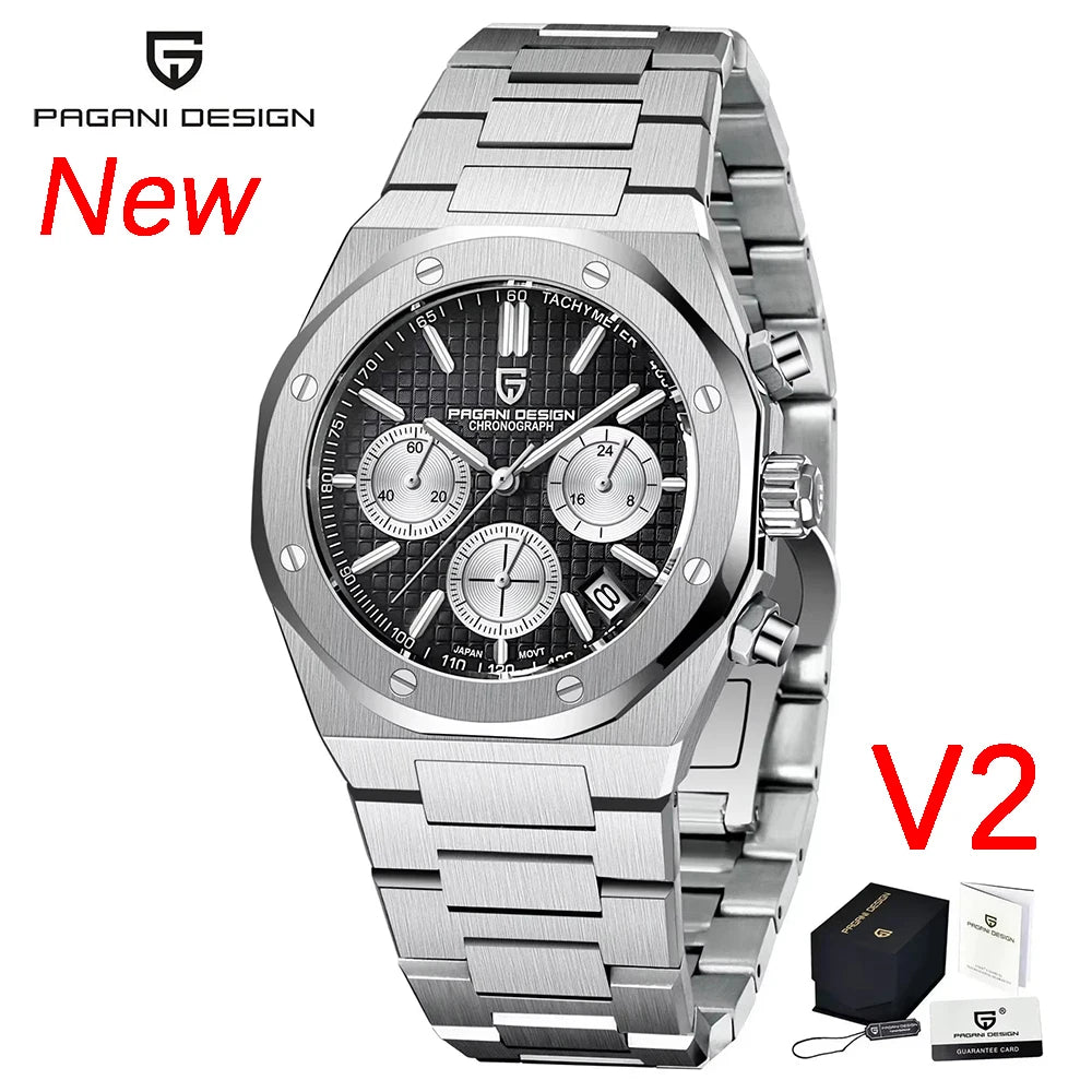 PAGANI DESIGN Relógio Masculino Quartzo PD1707 - Pulseira de Aço Inoxidável 40mm