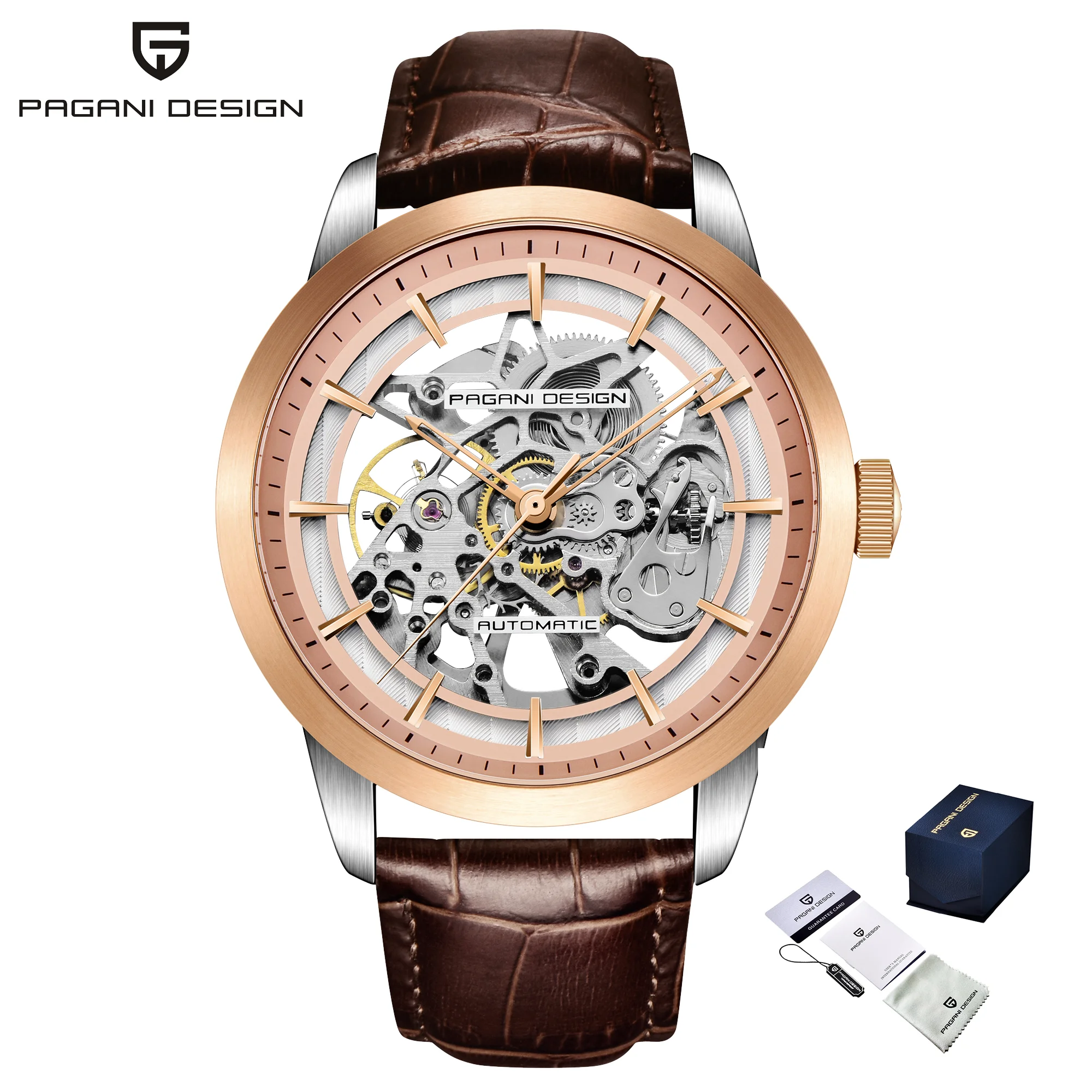 PAGANI DESIGN Relógio Masculino Automático PD-1638 - Pulseira de Couro 43mm