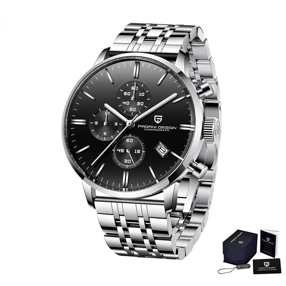 PAGANI DESIGN Relógio Masculino Quartzo PD-2027K - Pulseira de Couro 45mm
