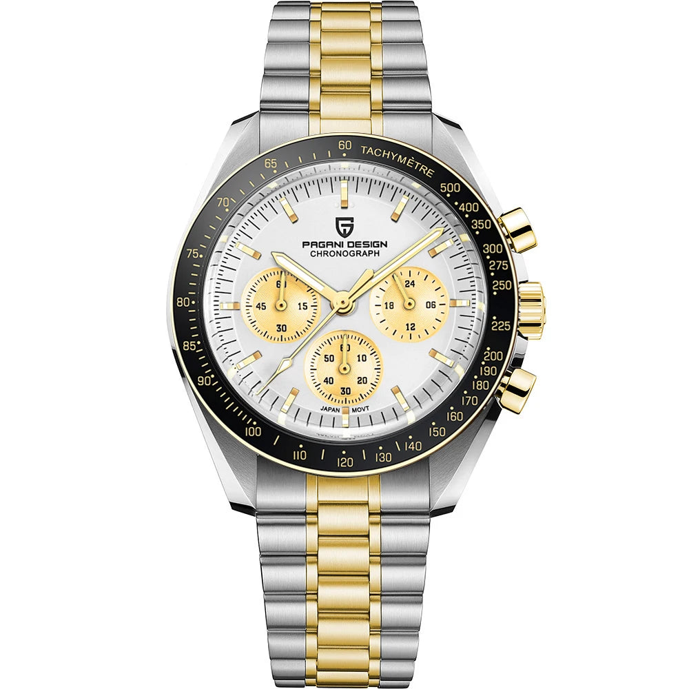PAGANI DESIGN Relógio Masculino Quartzo Moonwatch PD-1701 V5 - Pulseira de Aço Inoxidável 42mm