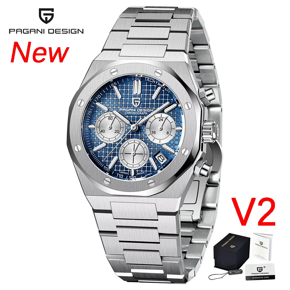 PAGANI DESIGN Relógio Masculino Quartzo PD1707 - Pulseira de Aço Inoxidável 40mm