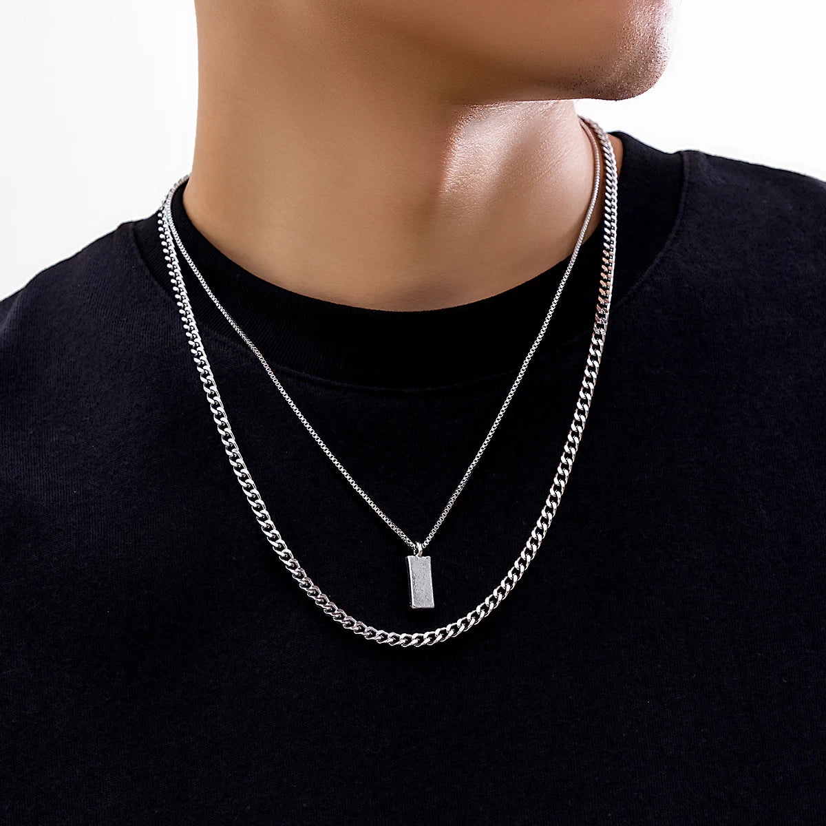 Corrente de Colar Masculina Punk Prata, Estilo Urbano