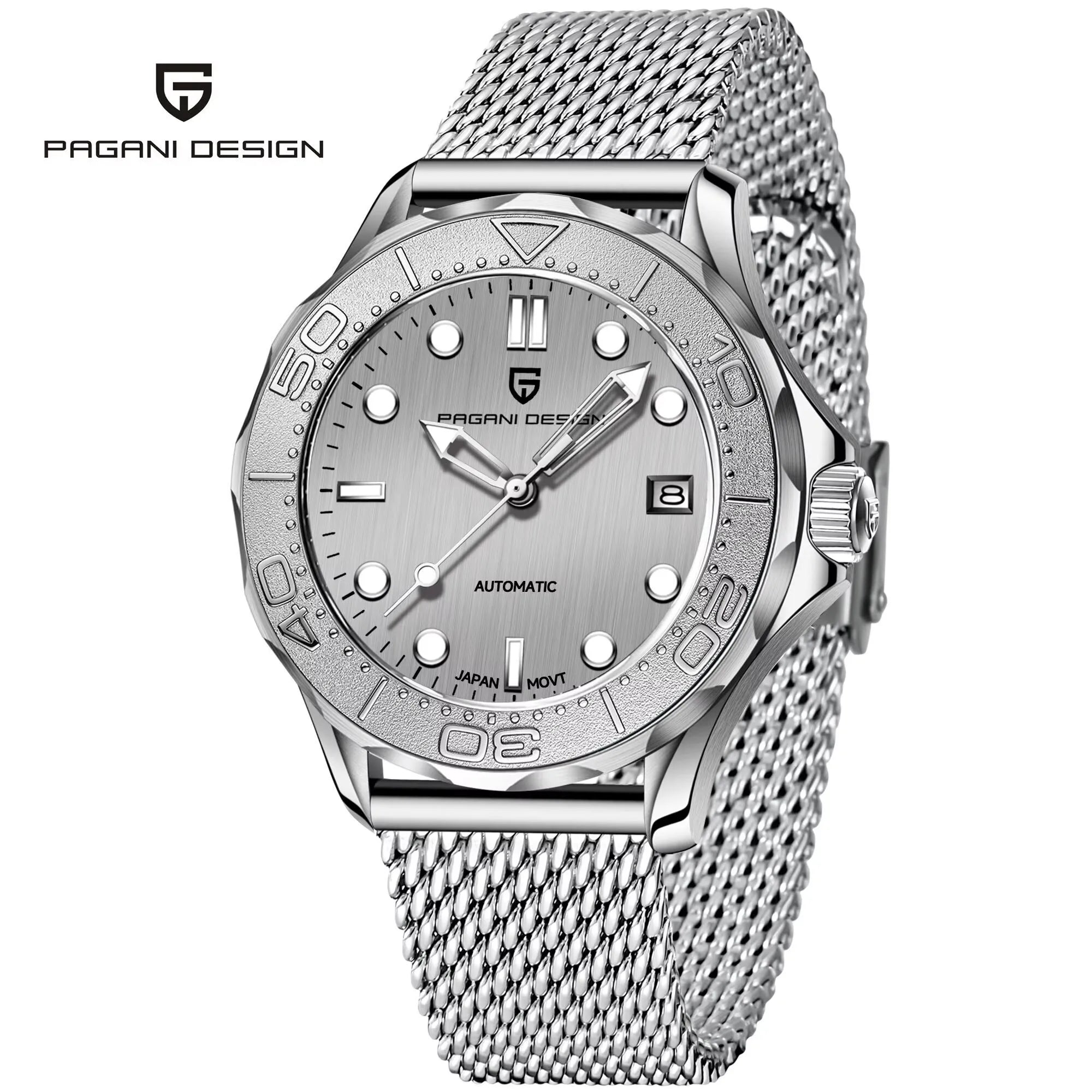 PAGANI DESIGN Relógio Masculino Automático PD-1818 - Pulseira de Aço Inoxidável 42mm