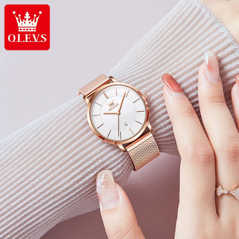 OLEVS Relógio Feminino Original Ultra Fino Minimalista à Prova D'água - Aço Inoxidável 5869 33mm