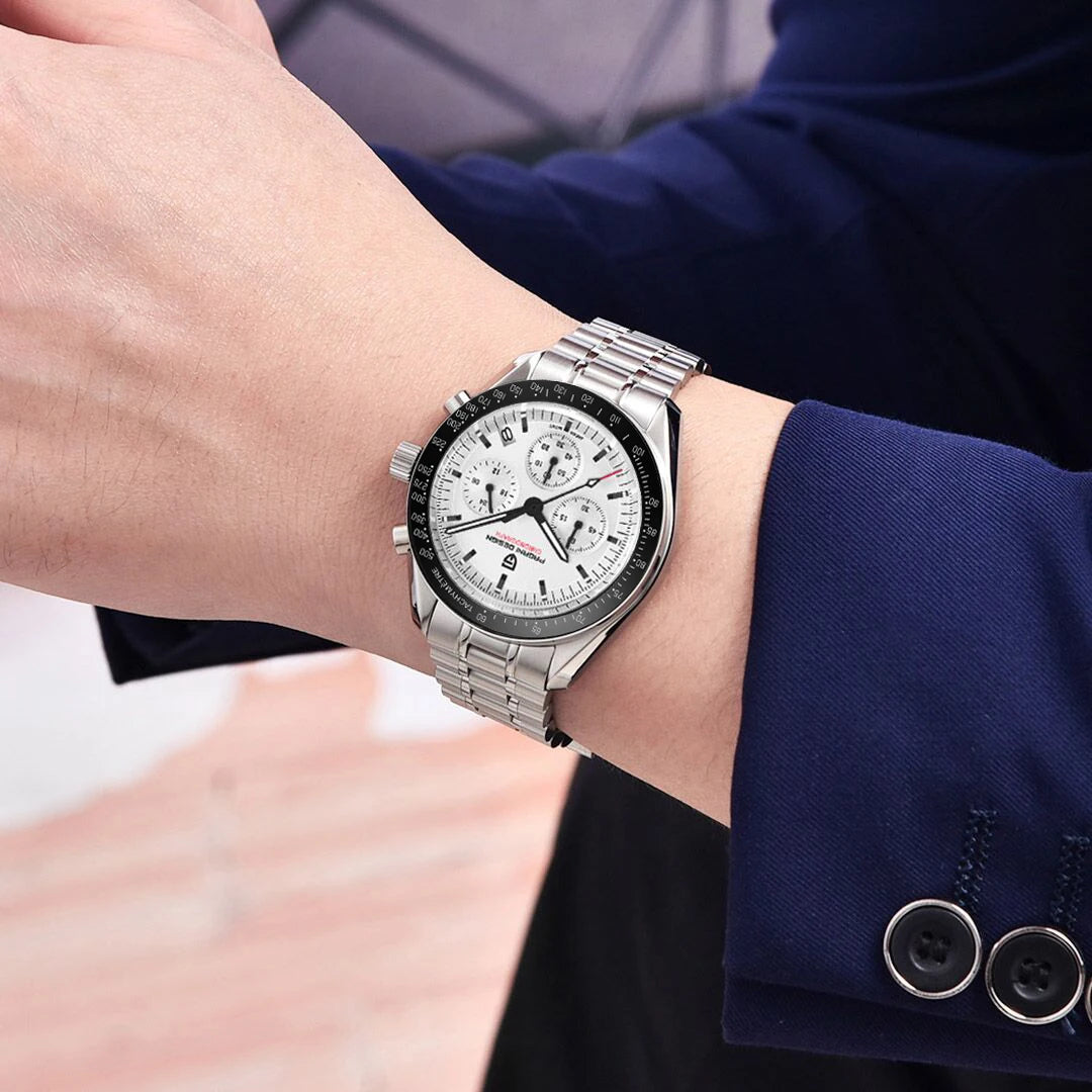 PAGANI DESIGN Relógio Masculino Quartzo Moonwatch PD-1701 V5 - Pulseira de Aço Inoxidável 42mm