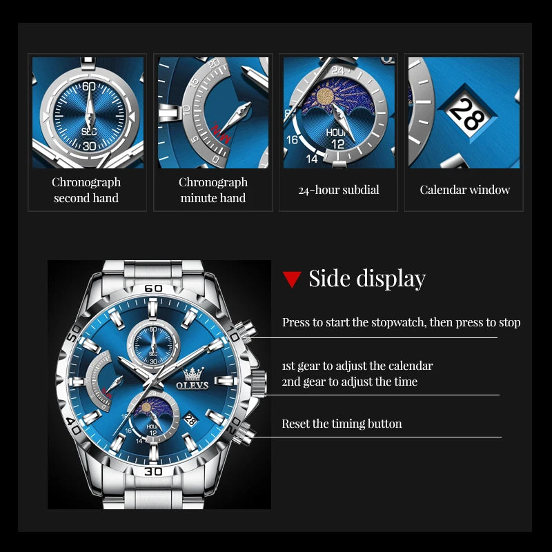 OLEVS Relógio Masculino Quartzo 2953 - Pulseira de Aço Inoxidável 42mm