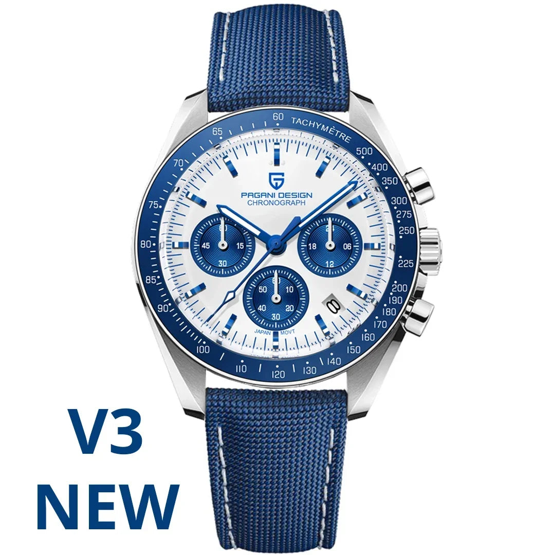 PAGANI DESIGN Relógio Masculino Quartzo Moonwatch PD-1701 V5 - Pulseira de Aço Inoxidável 42mm
