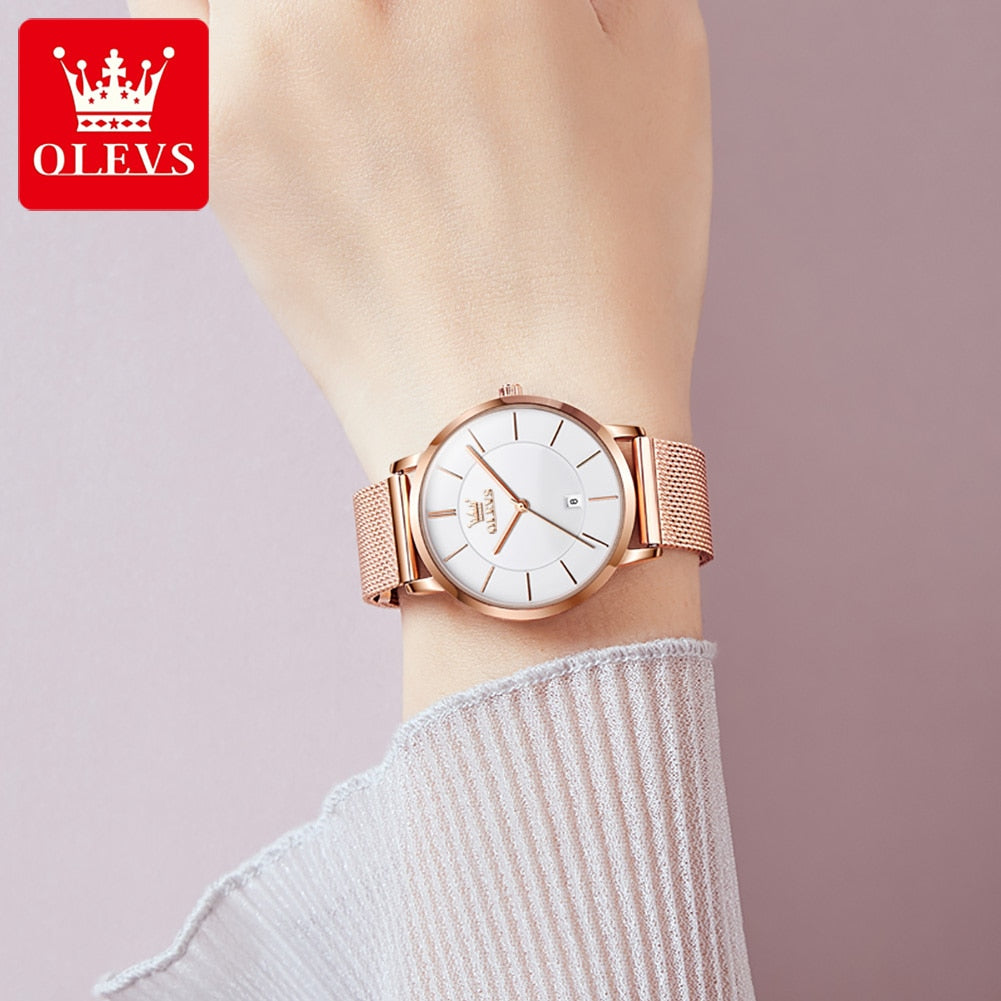 OLEVS Relógio Feminino Original Ultra Fino Minimalista à Prova D'água - Aço Inoxidável 5869 33mm