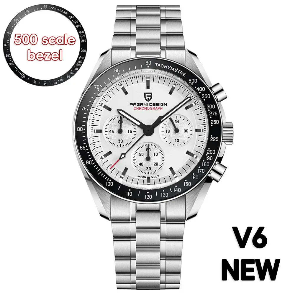 PAGANI DESIGN Relógio Masculino Quartzo Moonwatch PD-1701 V5 - Pulseira de Aço Inoxidável 42mm