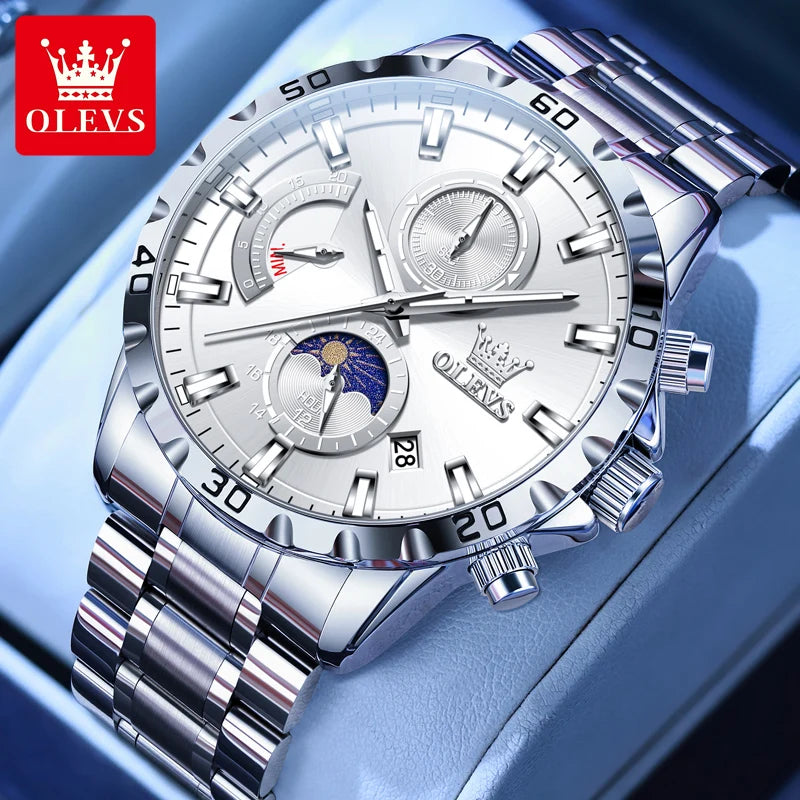 OLEVS Relógio Masculino Quartzo 2953 - Pulseira de Aço Inoxidável 42mm