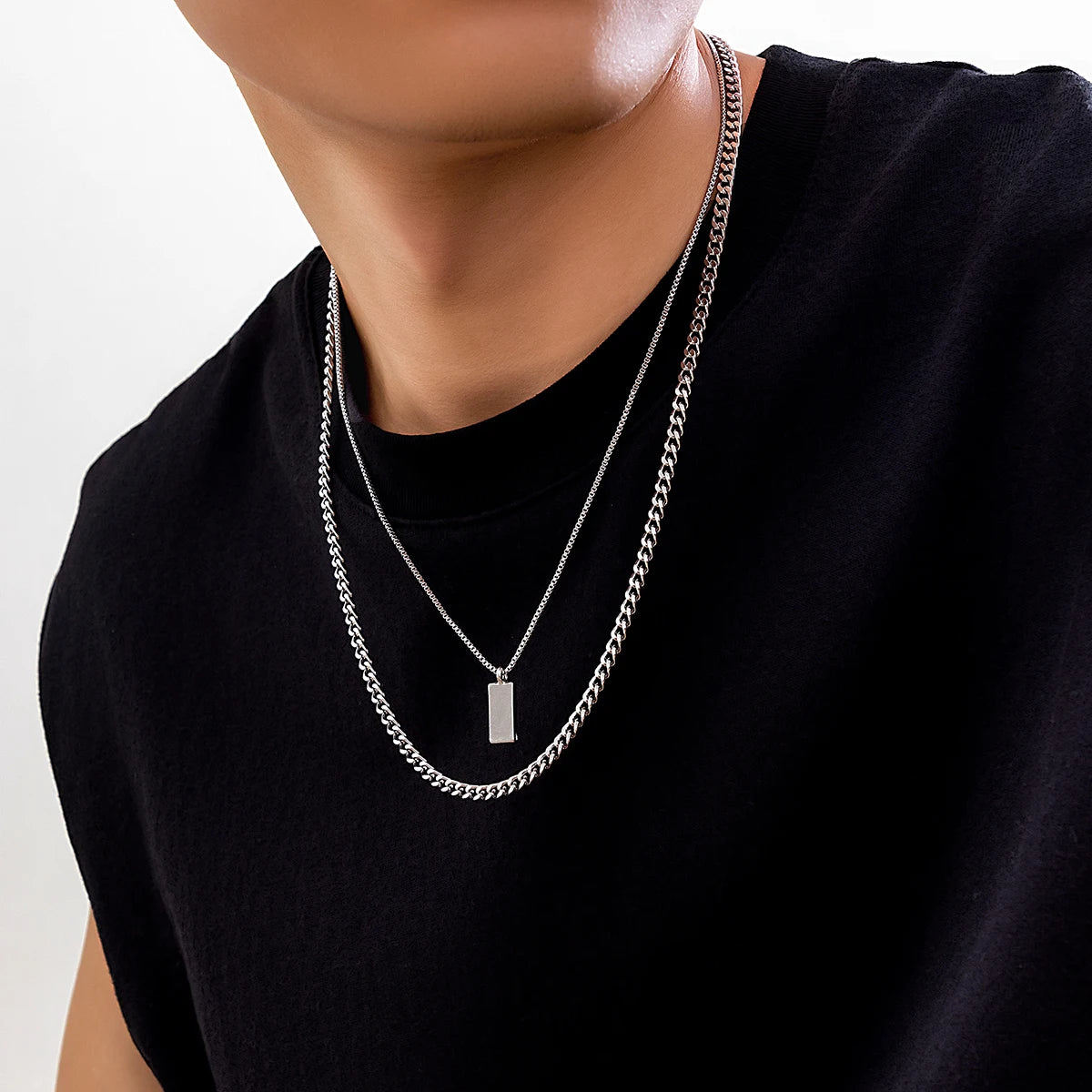 Corrente de Colar Masculina Punk Prata, Estilo Urbano