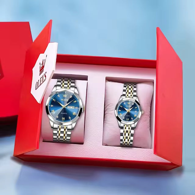 Kit OLEVS Relógio Luxo Casal Números Estilo Diamante 9931