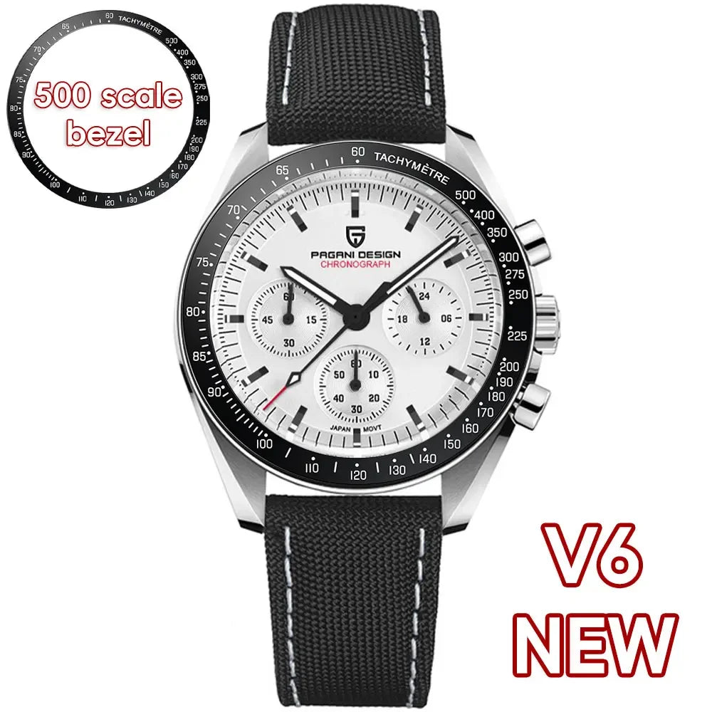 PAGANI DESIGN Relógio Masculino Quartzo Moonwatch PD-1701 V5 - Pulseira de Aço Inoxidável 42mm